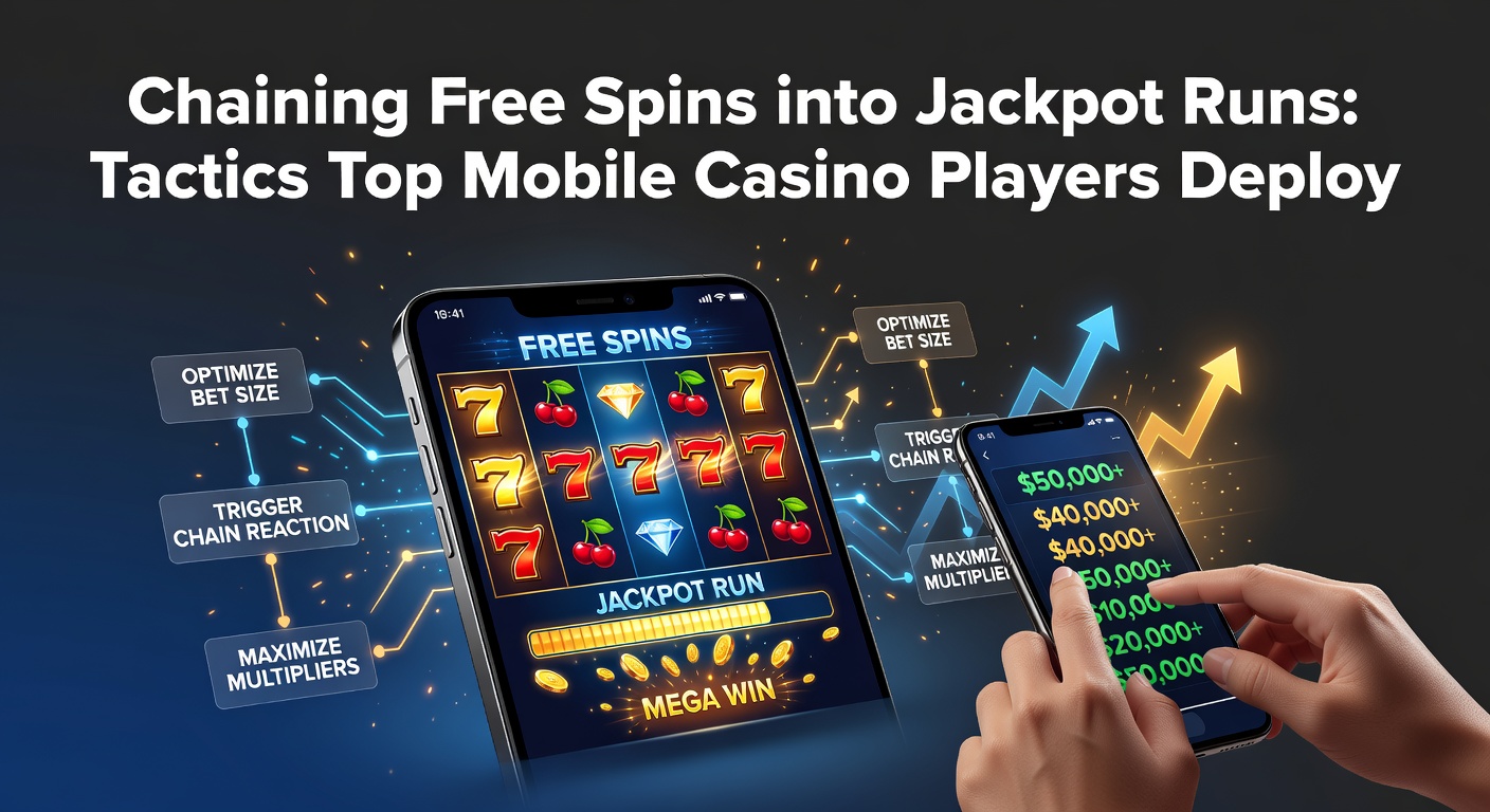 Mobile casino player spinning slots on smartphone, screen showing cascading free spins leading to jackpot buildup