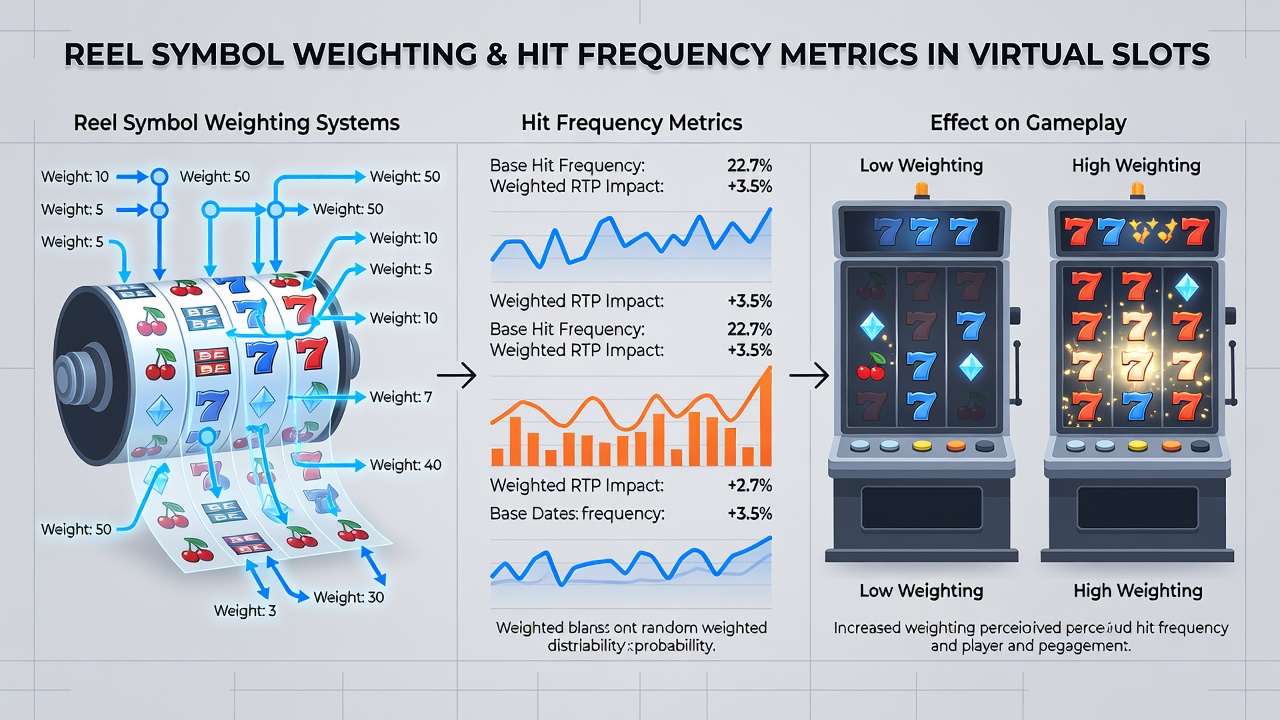 Chart displaying hit frequency data points across multiple slot titles with varying reel weight configurations